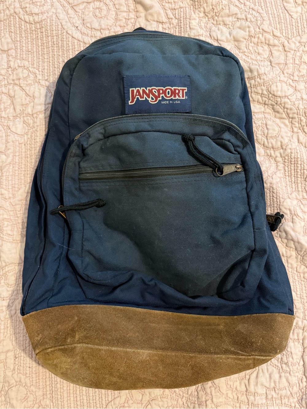 JanSport Dark Blue Backpack with Brown Suede Base